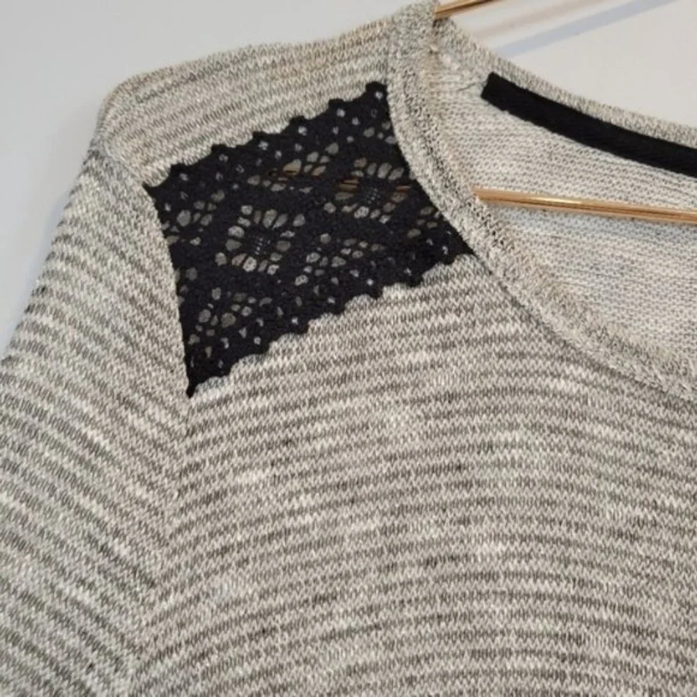 Francesca's Bird Cage Grey Metalic Striped Long Sleeve Knit Top - Picture 2 of 8